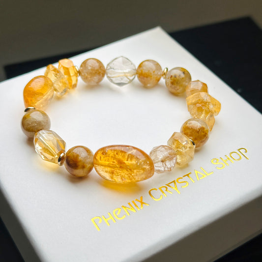 Citrine x Gold Rutilated Quartz Bracelet 黃晶x金髮晶(鈦花）手串 | 手串 bracelet | 正面圖 front view
