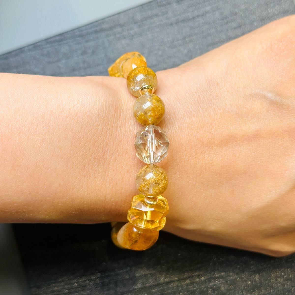 Citrine x Gold Rutilated Quartz Bracelet 黃晶x金髮晶(鈦花）手串 | 手串 bracelet | 整體圖 full piece view