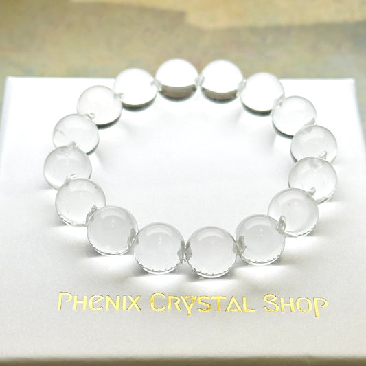 Clear Quartz Bubble Bracelet 白晶泡泡珠水串 10mm | 手串 bracelet | 正面圖 front view