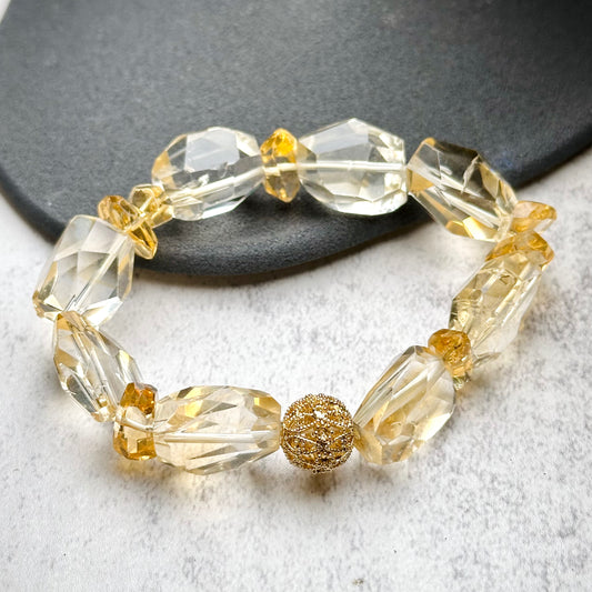 Faceted Citrine Bracelet 黃晶切割款手串 | 手串 bracelet | 正面圖 front view