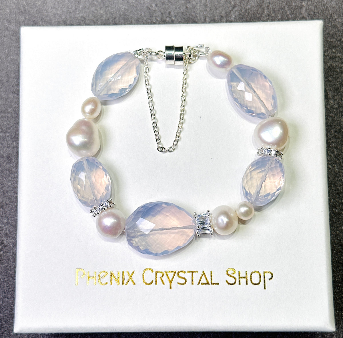 Faceted Lavender Quartz with Baroque Pearl 切割款紫玉晶 巴洛克珍珠手鏈 | 手串 bracelet | 正面圖 front view