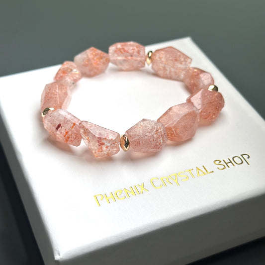 Faceted Sunstone 太陽石切割款 | 原礦 raw-crystal | 正面圖 front view