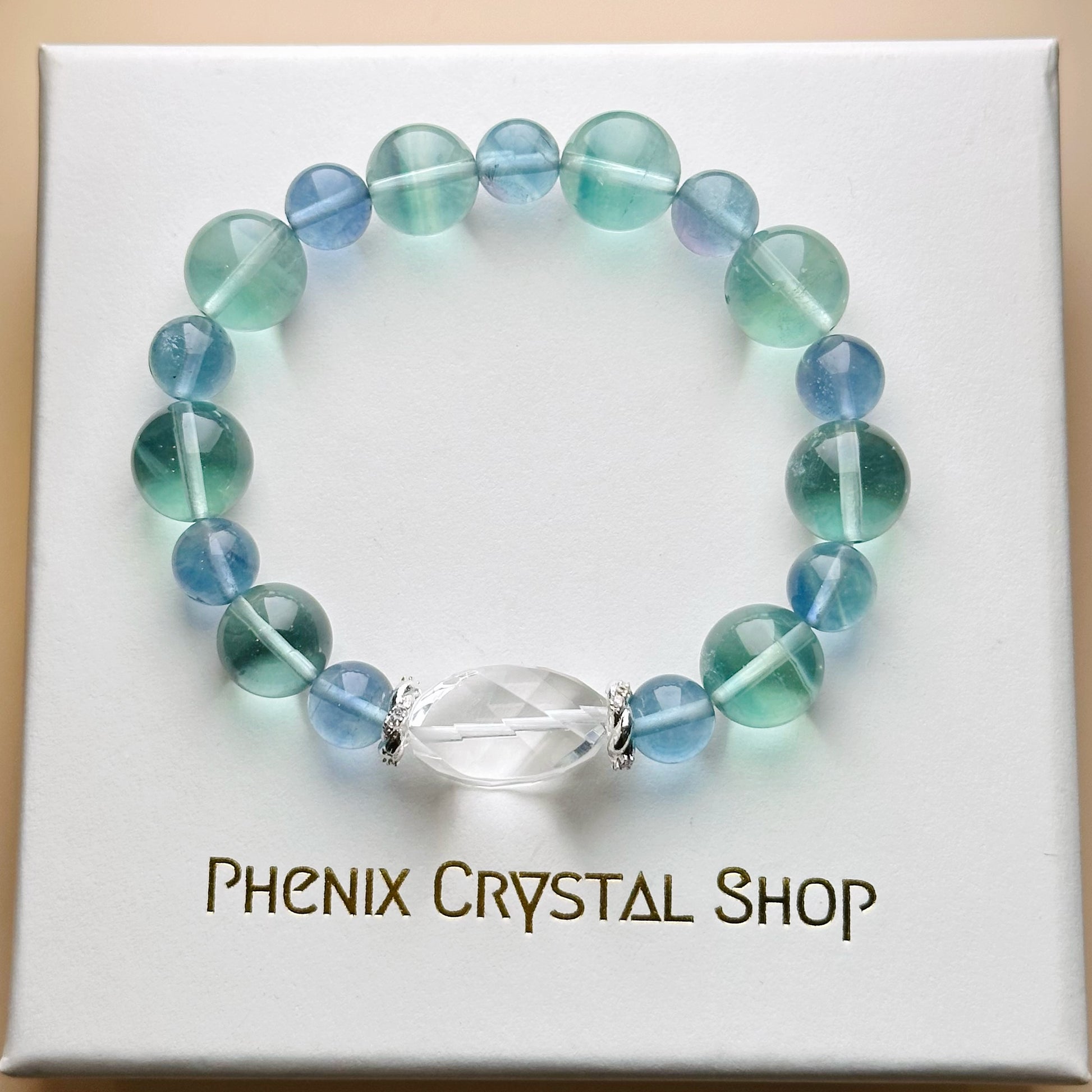 Fluorite x Clear Quartz Bracelet 藍綠螢石白水晶手串 | 手串 bracelet | 細節特寫 close up detail