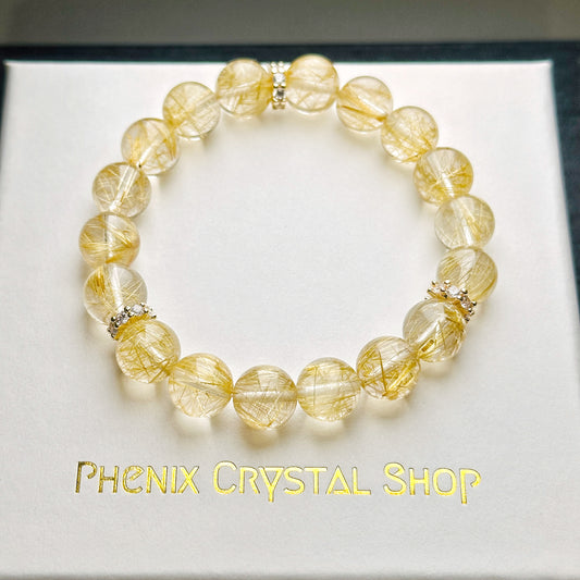 Gold Rutilated Quartz Bracelet 金髮晶手串 | 手串 bracelet | 正面圖 front view