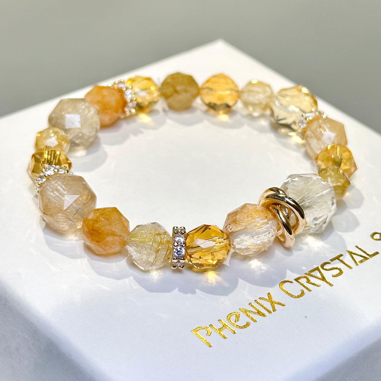 Gold Rutilated Quartz & Citrine Design Starcut Bracelet 金髮晶 黃晶 設計款手串 | 手串 bracelet | 正面圖 front view
