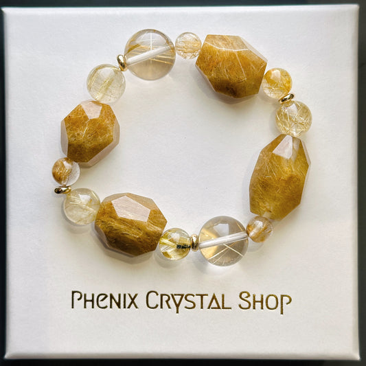 Gold Rutilated Quartz Faceted Bracelet 金髮晶不規則設計手串 02 | 手串 bracelet | 正面圖 front view