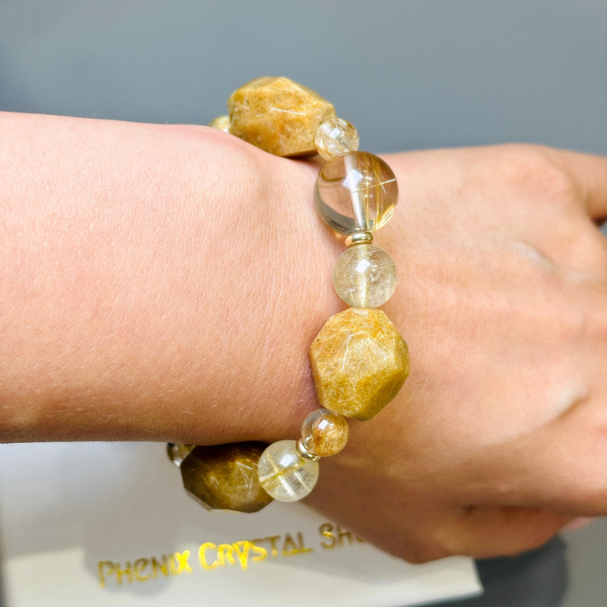 Gold Rutilated Quartz Faceted Bracelet 金髮晶不規則設計手串 02 | 手串 bracelet | 整體圖 full piece view