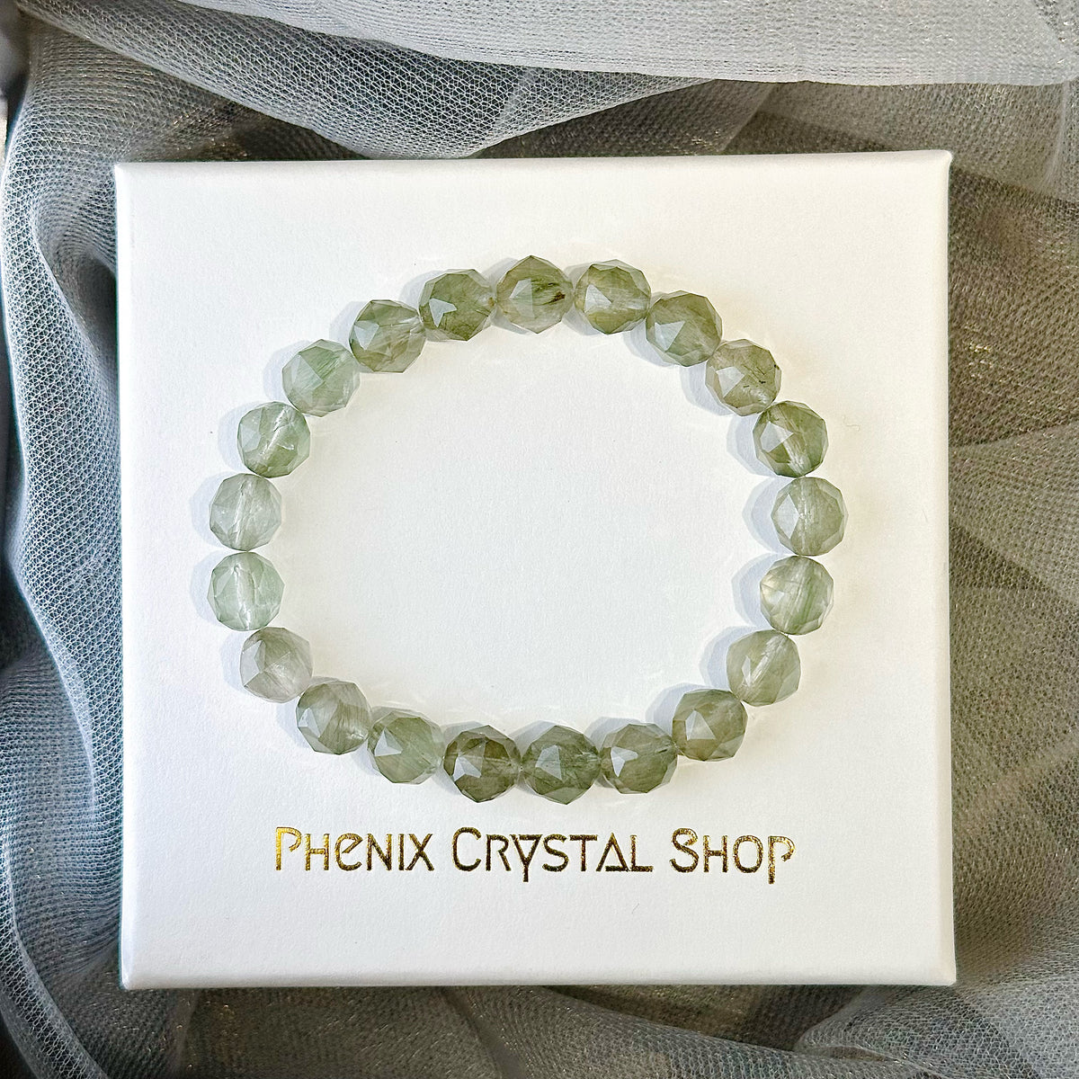 Green Rutilated Quartz Bracelet Starcut 綠髮晶手串 | 手串 bracelet | 正面圖 front view