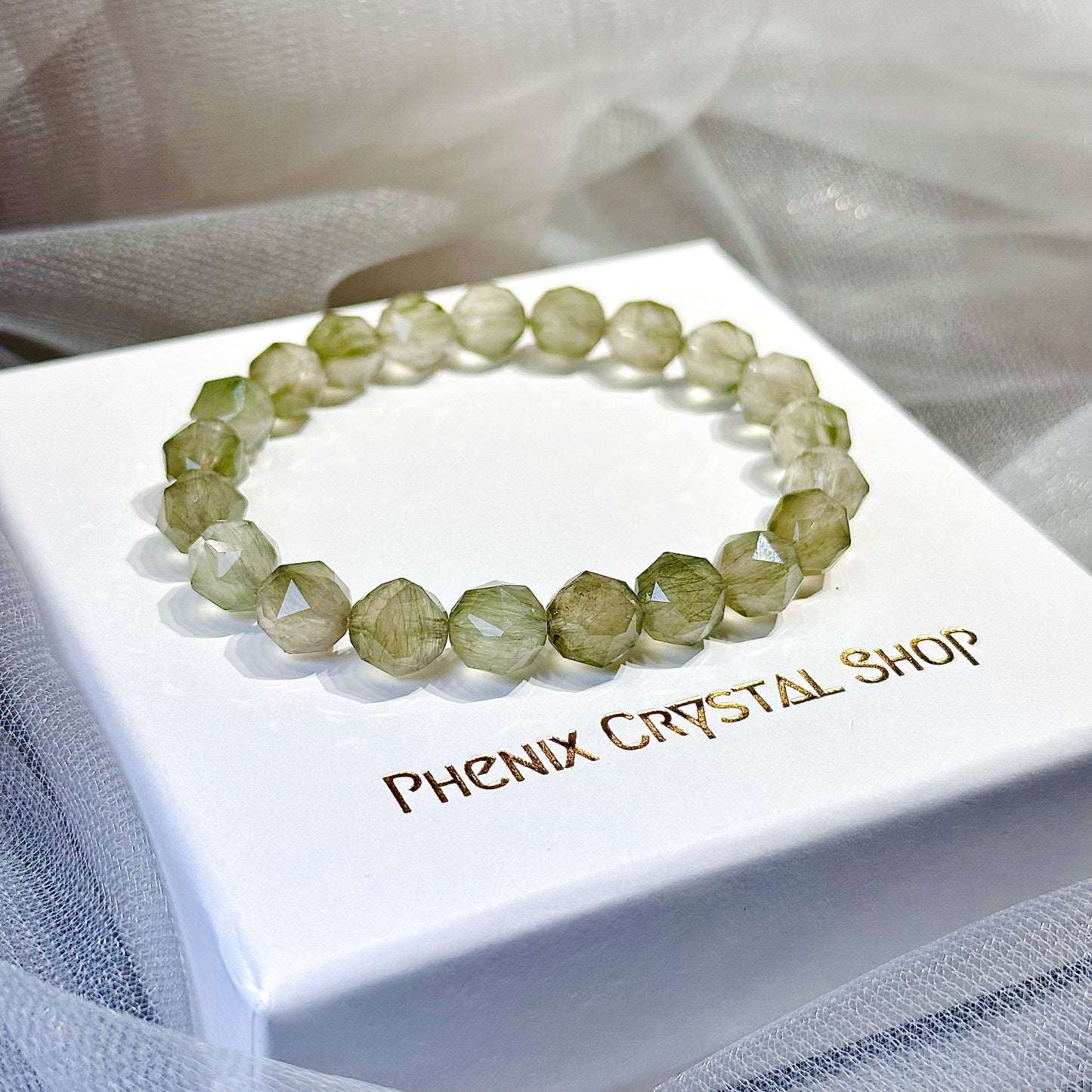 Green Rutilated Quartz Bracelet Starcut 綠髮晶手串 | 手串 bracelet | 整體圖 full piece view