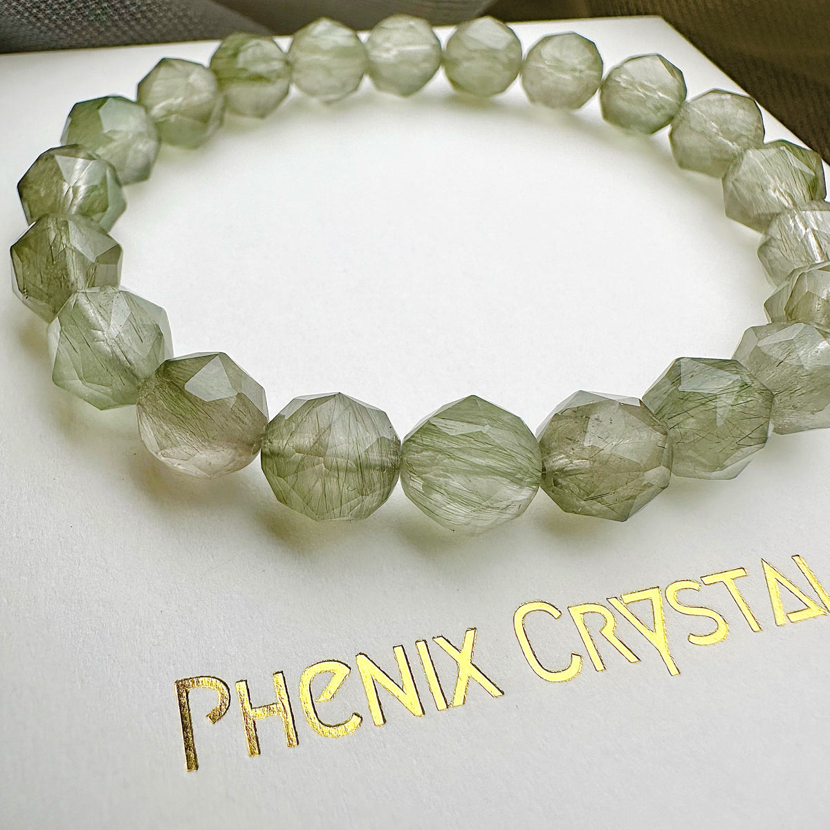 Green Rutilated Quartz Bracelet Starcut 綠髮晶手串 | 手串 bracelet | 紋理特寫 texture detail
