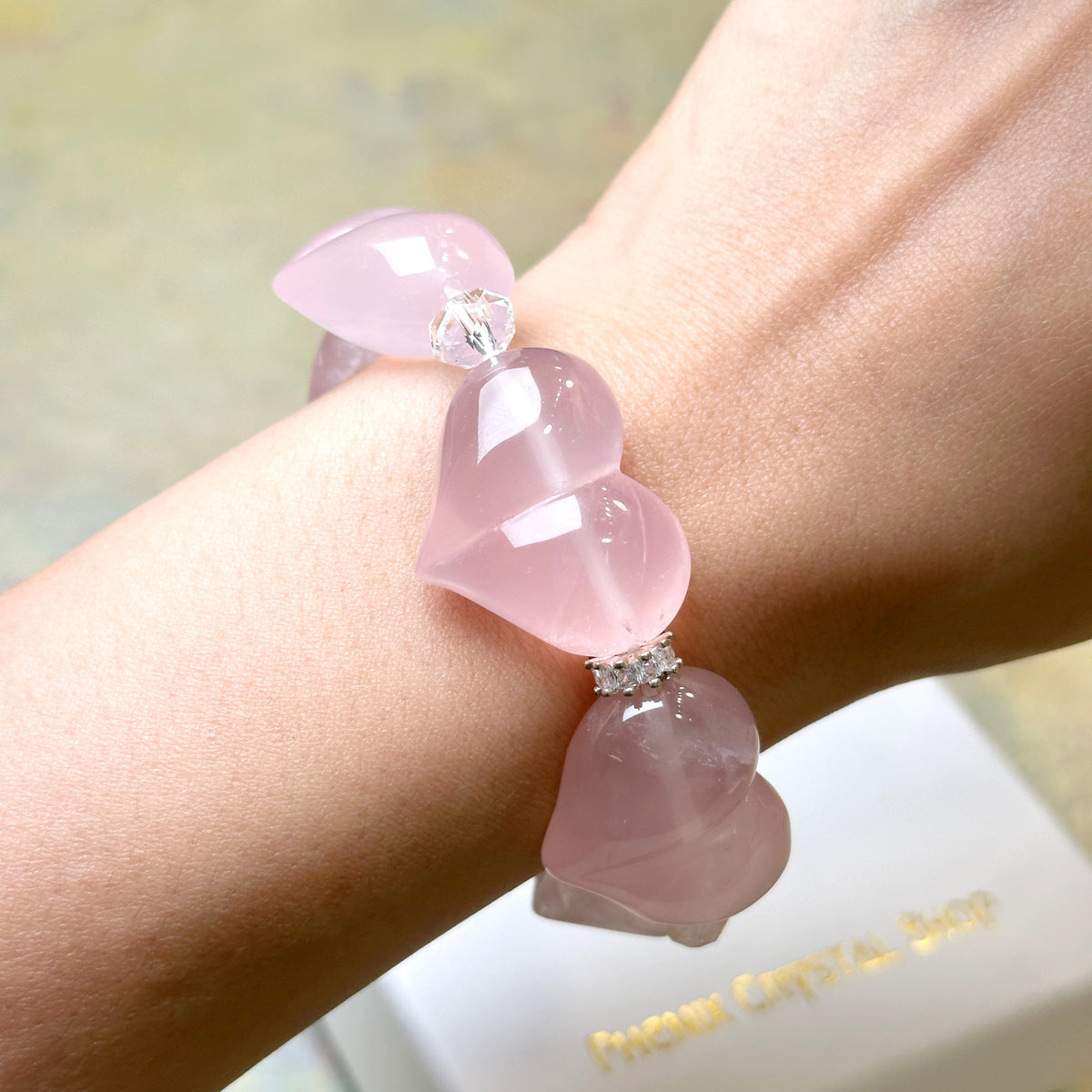 Heart Shape Rose Quartz Bracelet 心形星光粉晶手串 | 手串 bracelet | 細節特寫 close up detail