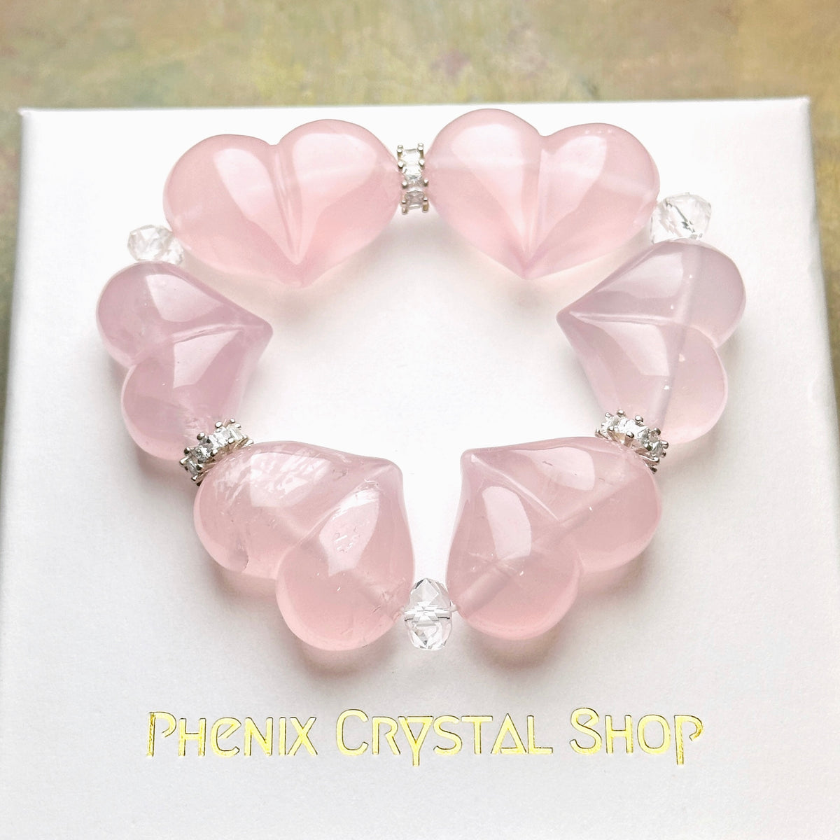Heart Shape Rose Quartz Bracelet 心形星光粉晶手串 | 手串 bracelet | 正面圖 front view