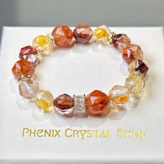 Hematoid Quartz Starcut 錦鯉膠花水晶設計款 | 星切水晶 star-cut-crystal | 正面圖 front view