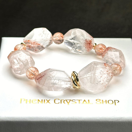 Orange Super Seven Faceted & Sunstone Bracelet 金草莓橙超七切割款 太橙石 手串 | 手串 bracelet | 正面圖 front view