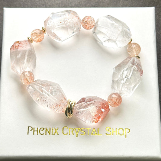 Orange Super Seven Faceted Sunstone Bracelet 金草莓橙超七切割款 太橙石 手串 | 手串 bracelet | 紋理特寫 texture detail