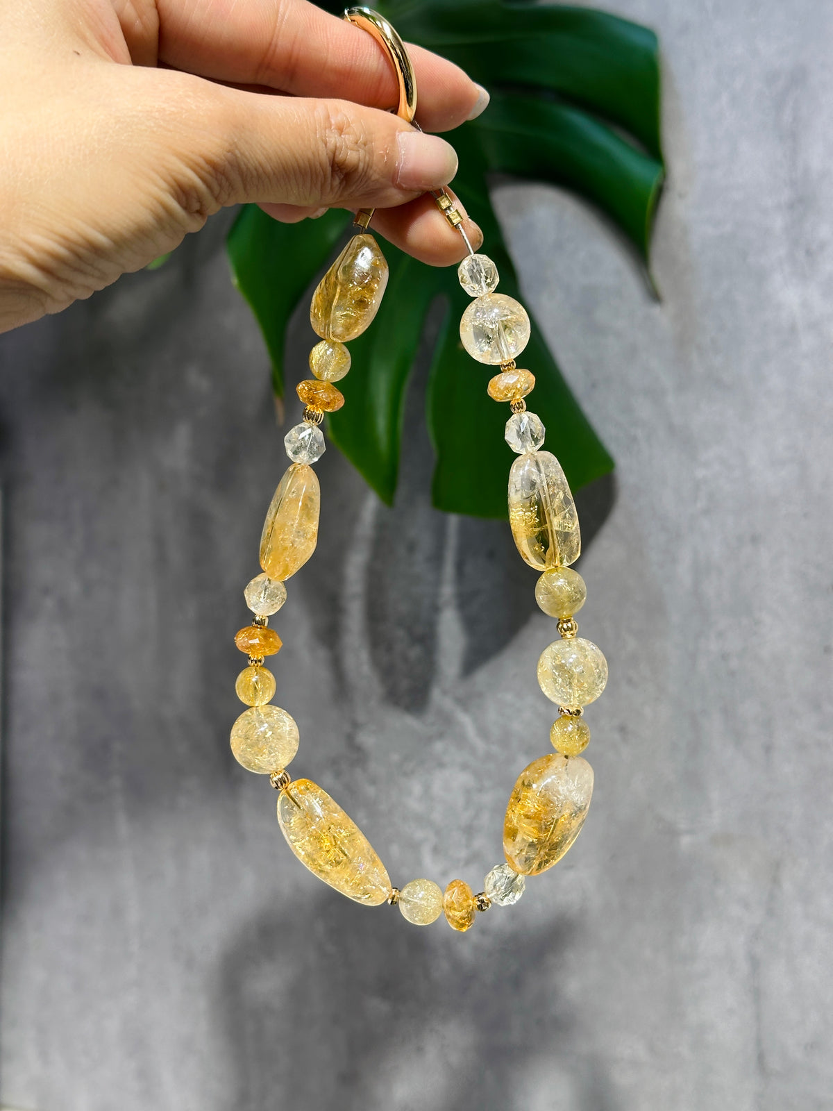 Phone Strap - Citrine x Gold Rutilated Quartz 黃晶 金髮晶 | 電話繩 phone-strap | 正面圖 front view