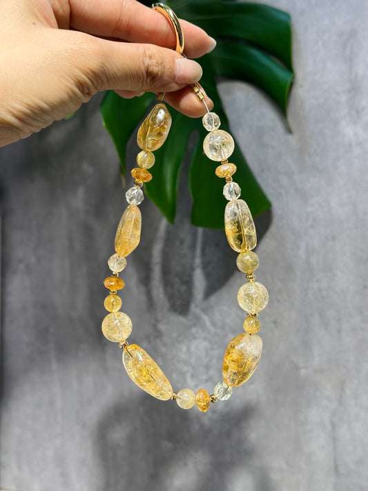 Phone Strap - Citrine x Gold Rutilated Quartz 黃晶 金髮晶 | 電話繩 phone-strap | 正面圖 front view