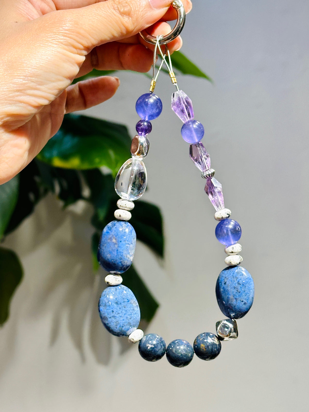 Phone Strap - Dumortierite Blue Fluorite Pietersite Amethyst 電話繩 | 電話繩 phone-strap | 正面圖 front view