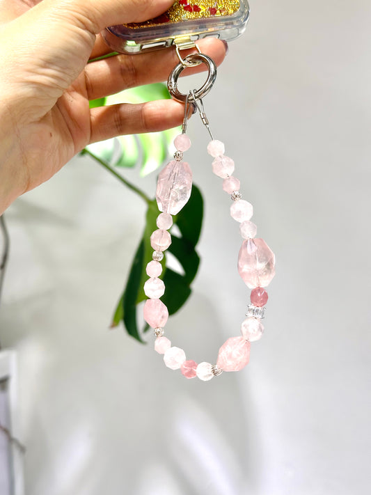 Phone Strap - Rose Quartz | 電話繩 phone-strap | 正面圖 front view