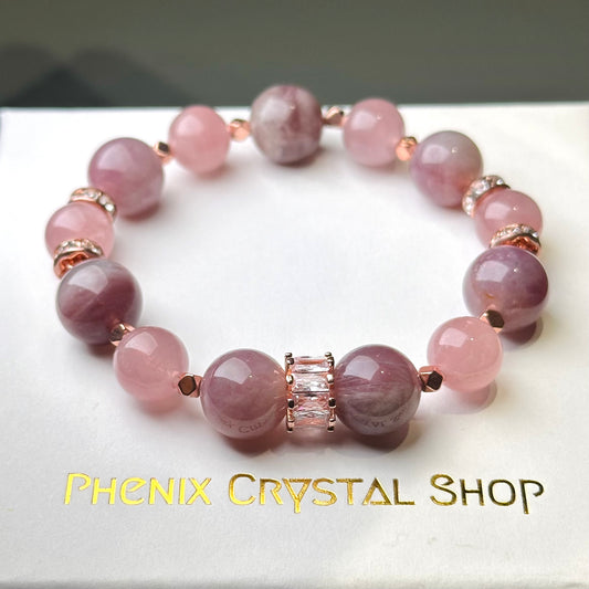 Purple Rose Quartz Mix 紫粉晶設計款手串 | 手串 bracelet | 正面圖 front view