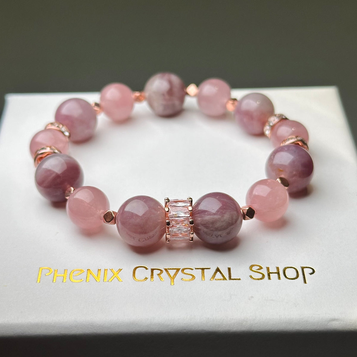 Purple Rose Quartz Mix 紫粉晶設計款手串 | 手串 bracelet | 整體圖 full piece view