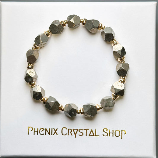 Pyrite Faceted Bracelet 黃鐵礦切割手串 | 手串 bracelet | 正面圖 front view