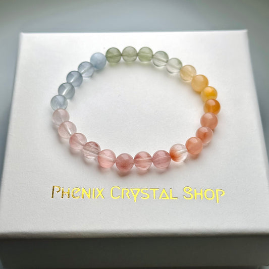 Rainbow Rabbit Hair Quartz 彩虹兔毛手串 | 手串 bracelet | 正面圖 front view