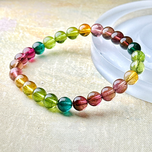 Rainbow Tourmaline 彩虹碧璽 | 原礦 raw-crystal | 正面圖 front view