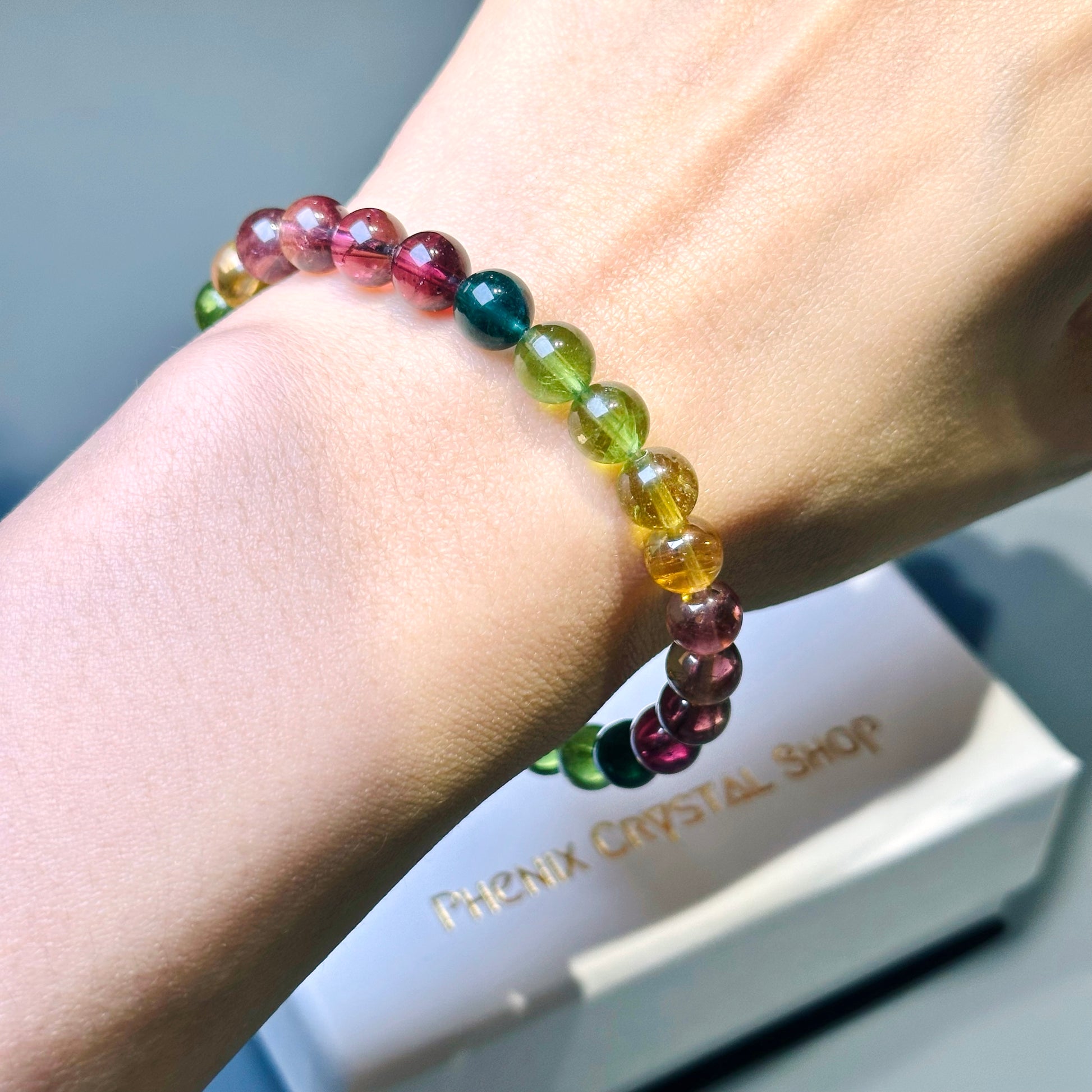 Rainbow Tourmaline 彩虹碧璽 | 原礦 raw-crystal | 側面角度 side angle