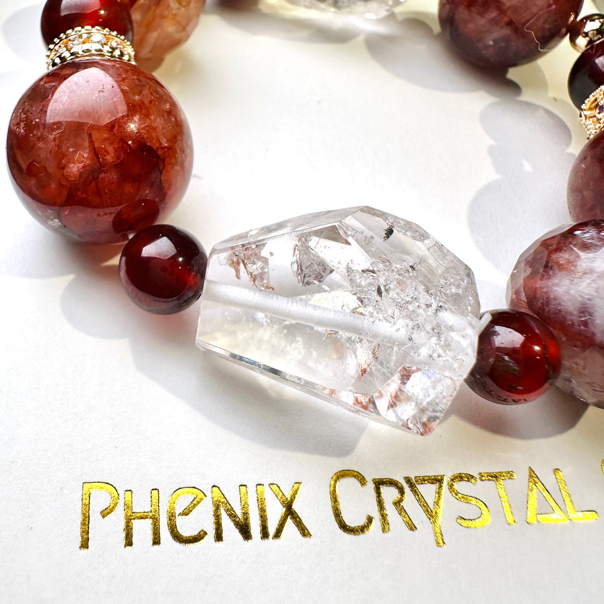 Red Hematoid Orange Garnet Skeleton Quartz Bracelet 紅錦鯉 橙石榴 骸骨水晶手串 | 手串 bracelet | 整體圖 full piece view