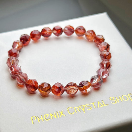 Red Hematoid Quartz Starcut 紅錦鯉膠花水晶 | 星切水晶 star-cut-crystal | 正面圖 front view