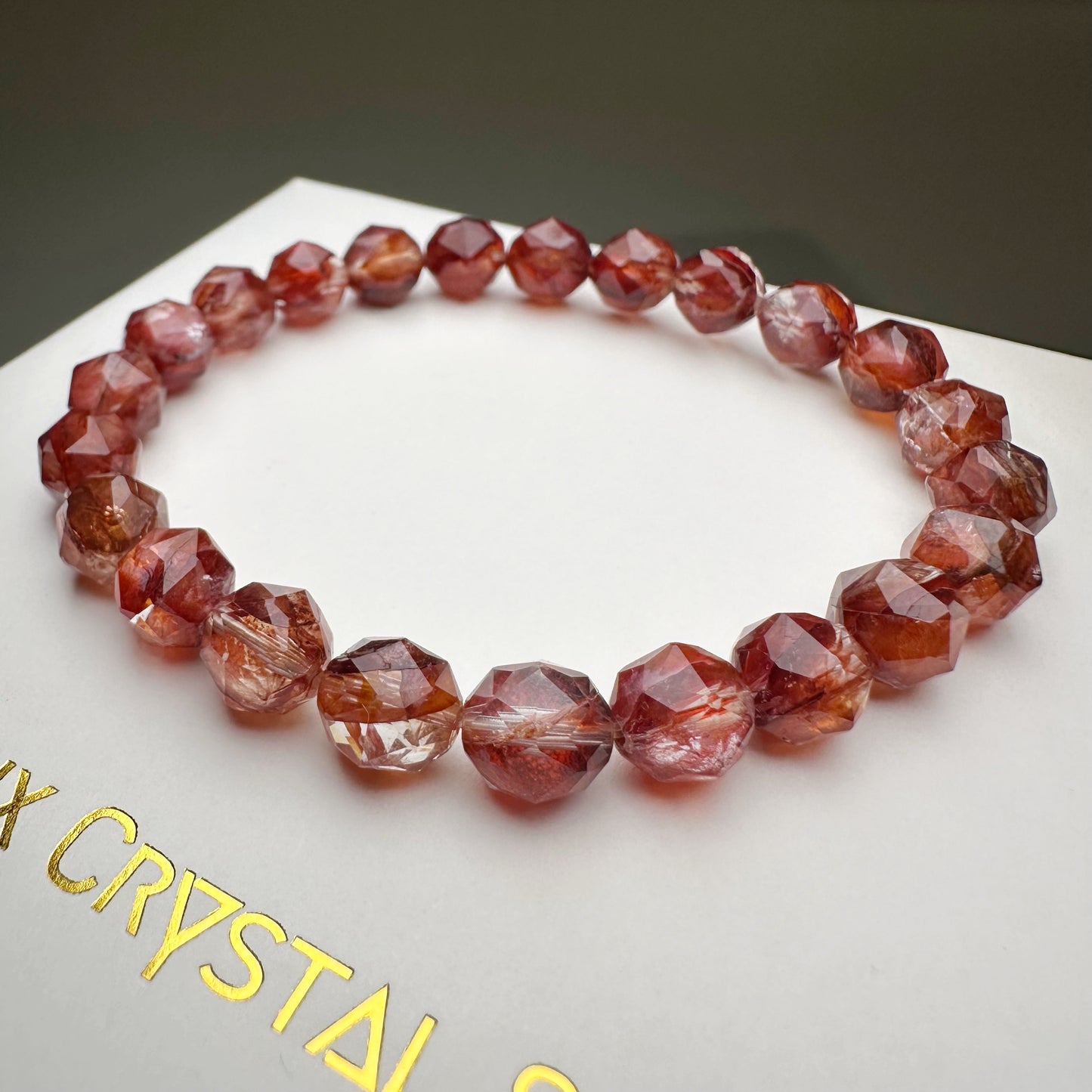 Red Hematoid Quartz Starcut 紅錦鯉膠花水晶 | 星切水晶 star-cut-crystal | 側面角度 side angle