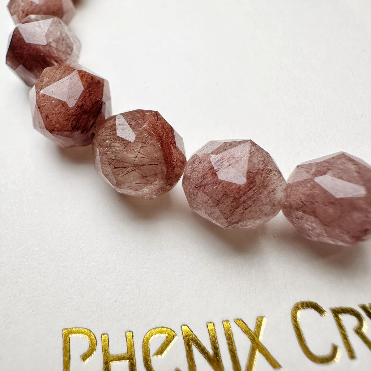 Red Rabbit Hair Quartz Starcut 紅兔毛手串 | 手串 bracelet | 細節特寫 close up detail