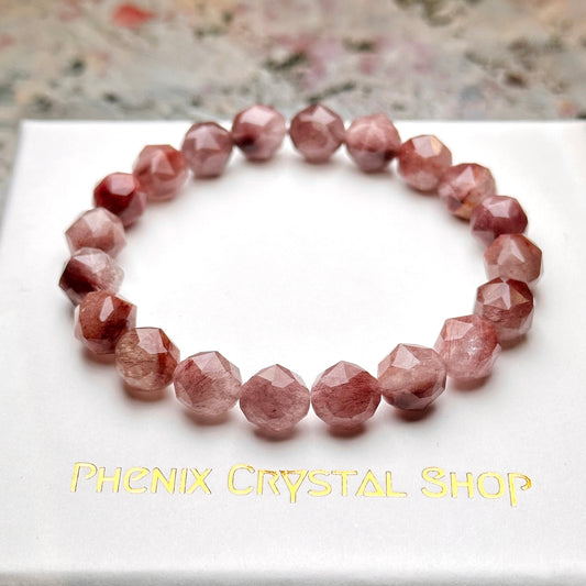 Red Rabbit Hair Quartz Starcut 紅兔毛手串 | 手串 bracelet | 正面圖 front view
