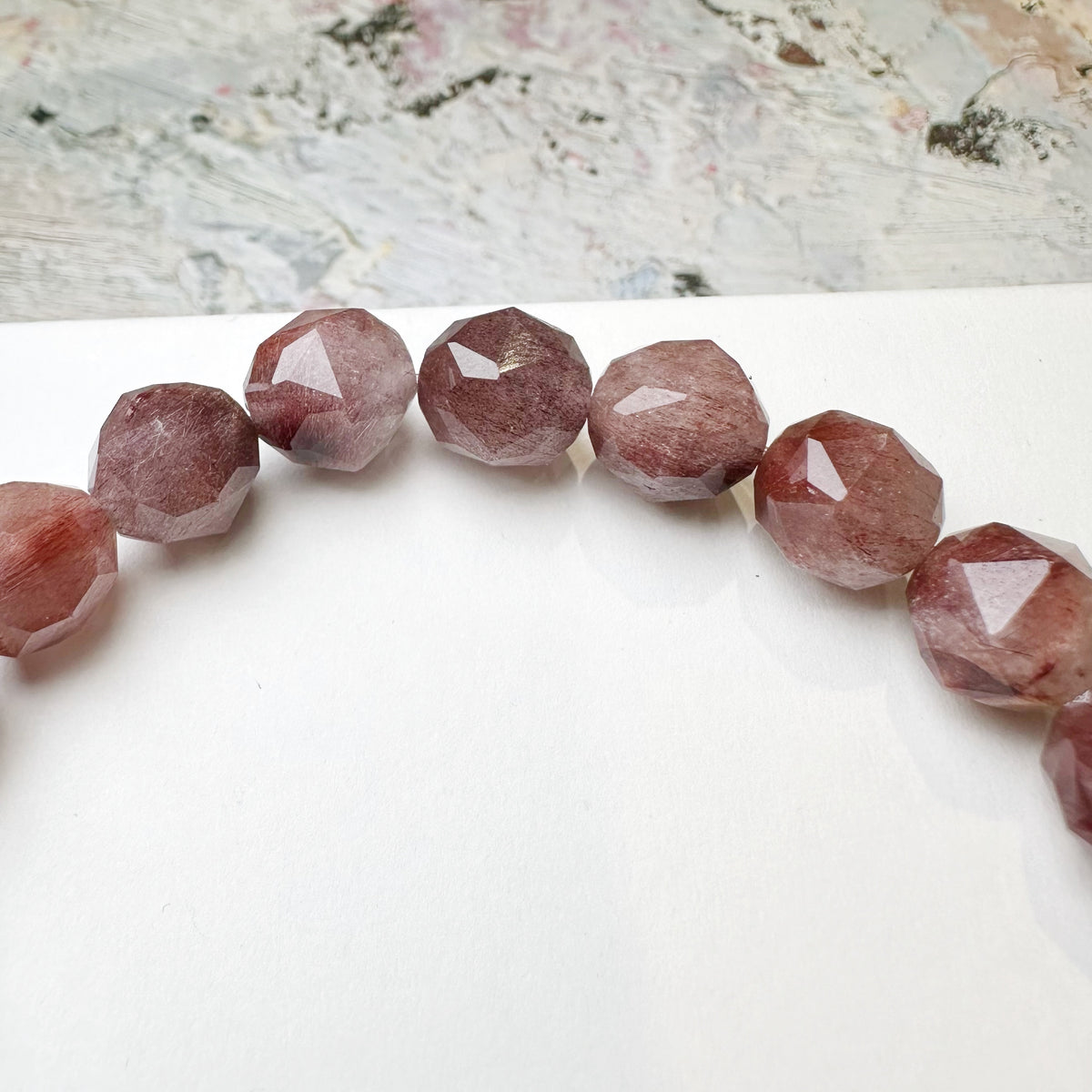 Red Rabbit Hair Quartz Starcut 紅兔毛手串 | 手串 bracelet | 側面角度 side angle