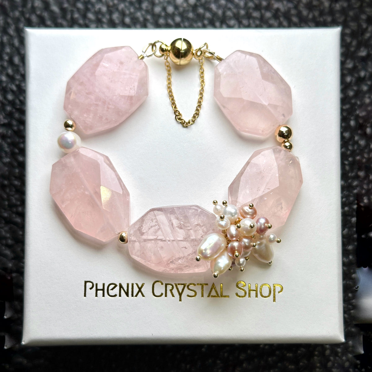 Rose Quart Faceted x Pearls Bracelet 切割款粉晶 珍珠花束手鏈 | 手串 bracelet | 正面圖 front view