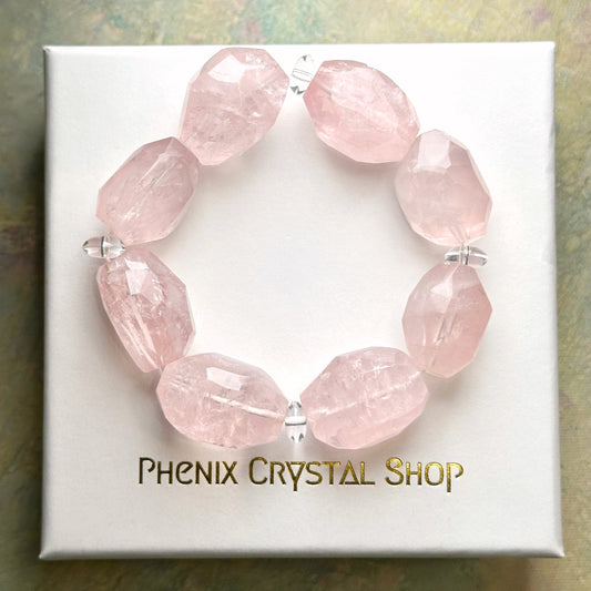 Rose Quartz Faceted Bracelet 粉晶切割款手串 | 手串 bracelet | 正面圖 front view