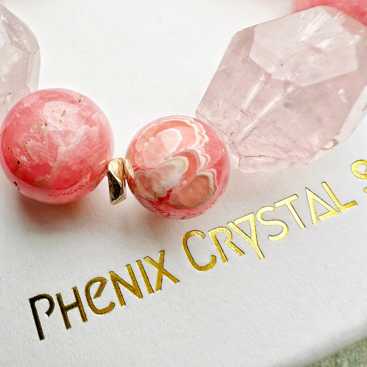 Rose Quartz x Rhodochrosite Bracelet 粉晶切割紅紋石手串 | 手串 bracelet | 細節特寫 close up detail
