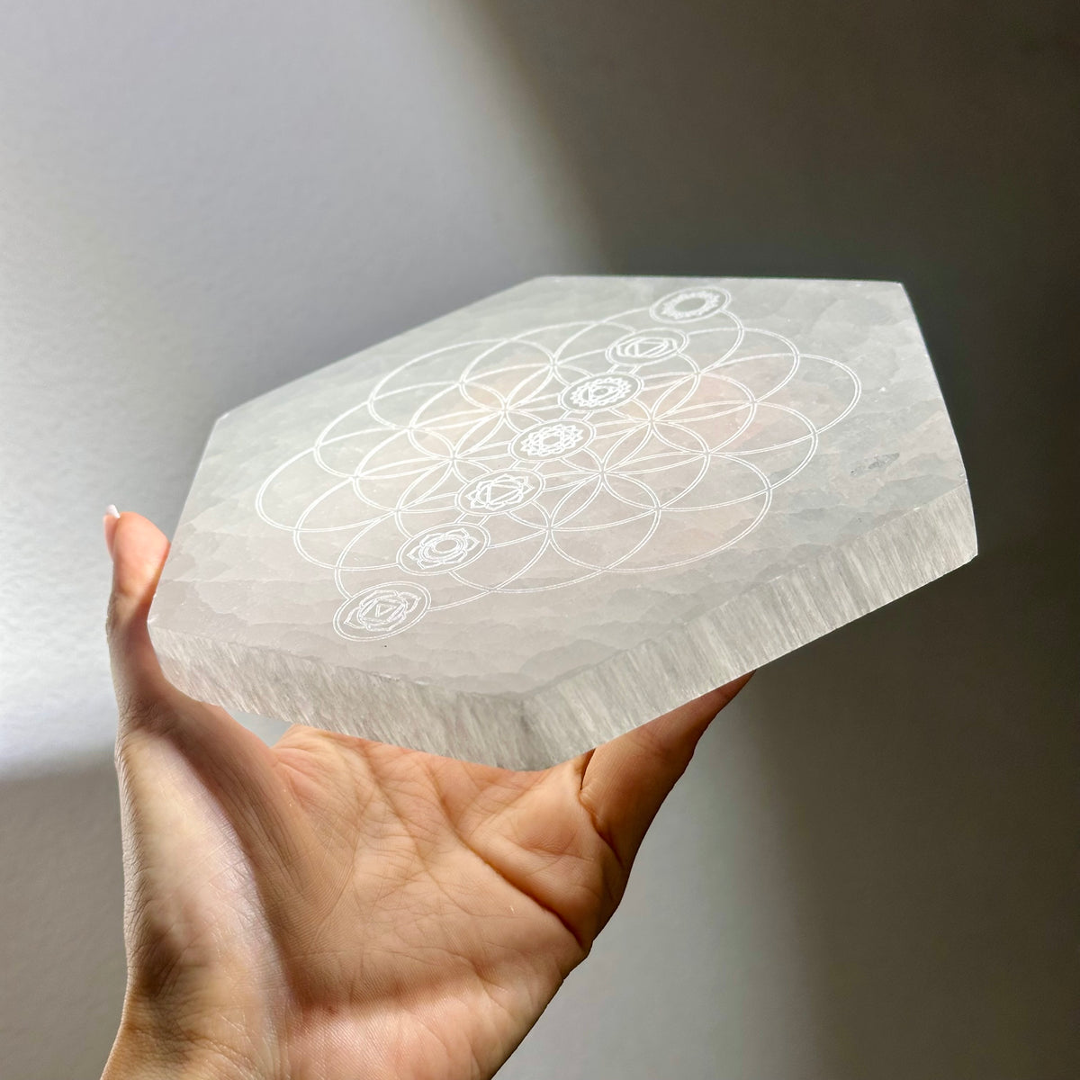 Selenite Plate 7 Chakra 七脈輪生命之花透石膏板 | 板 plate | 細節特寫 close up detail
