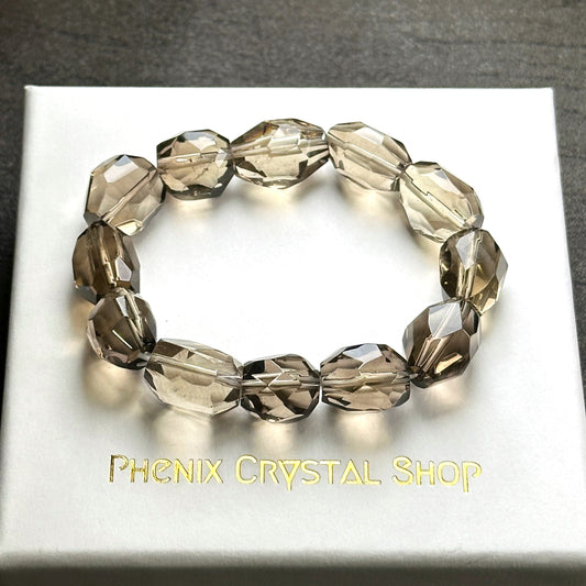Smoky Quartz Faceted Bracelet 茶晶切割款手串 | 手串 bracelet | 正面圖 front view