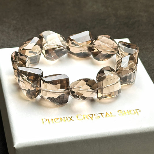 Smoky Quartz Faceted Bracelet 茶晶切割款手串 | 手串 bracelet | 正面圖 front view