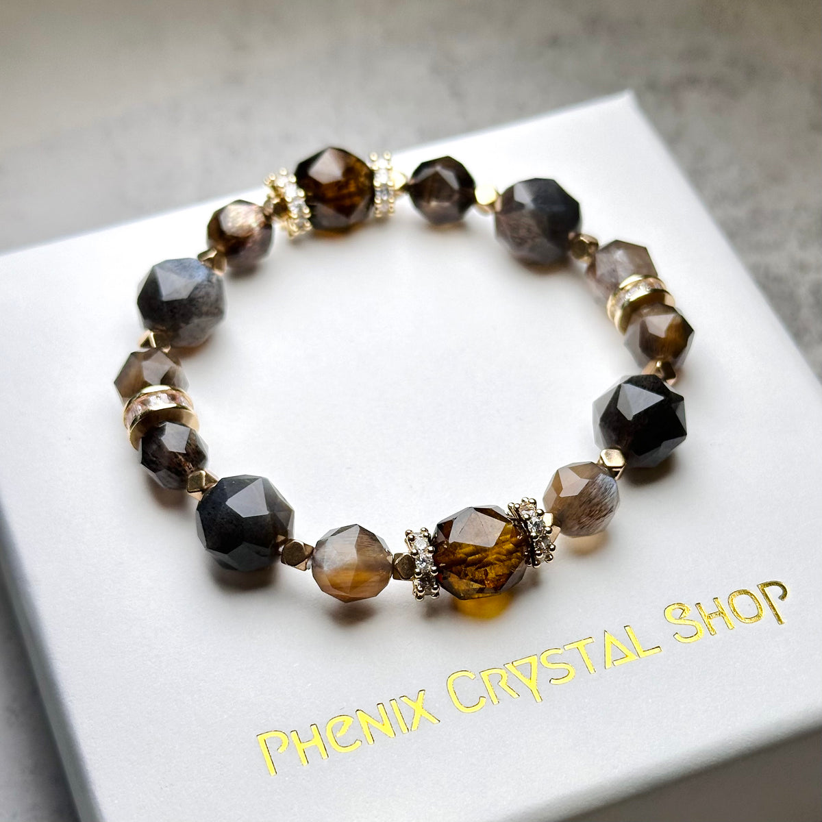 Tourmaline x Black Sunstone 咖啡碧璽x黑金太陽骨干 | 原礦 raw-crystal | 正面圖 front view