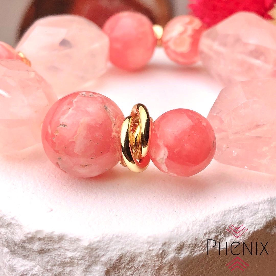 Faceted Rose Quartz Rhodochrosite Bracelet 粉晶 紅紋 水晶手鏈