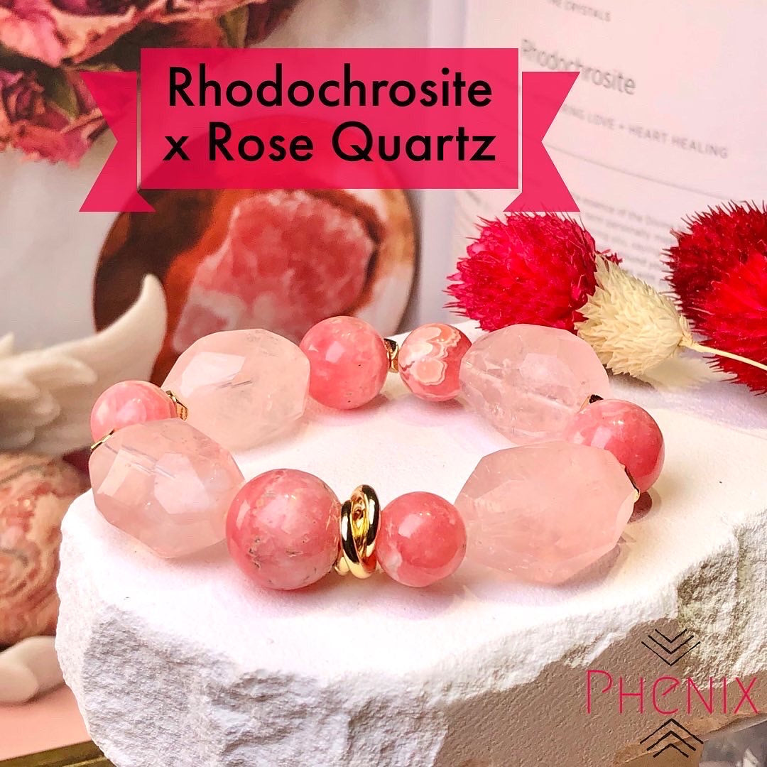 Faceted Rose Quartz Rhodochrosite Bracelet 粉晶 紅紋 水晶手鏈