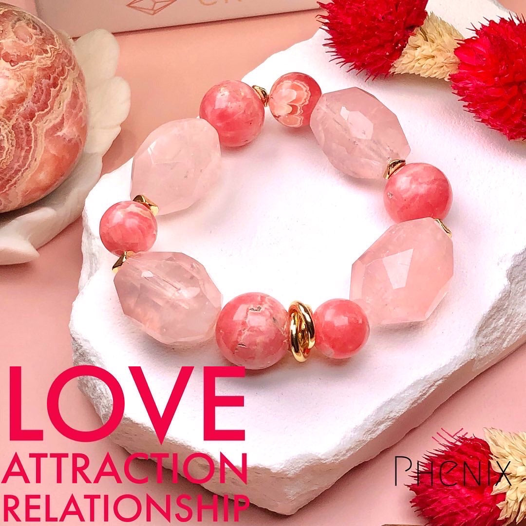 Faceted Rose Quartz Rhodochrosite Bracelet 粉晶 紅紋 水晶手鏈