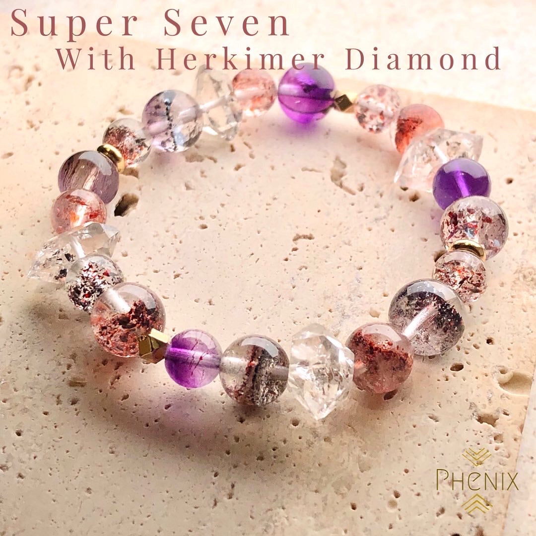 Herkimer Diamond Super Seven Bracelet 超七閃靈鑽 水晶手串 | 手串 bracelet | 正面圖 front view