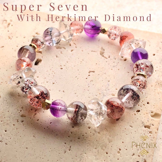 Herkimer Diamond Super Seven Bracelet 超七閃靈鑽 水晶手串 | 手串 bracelet | 正面圖 front view
