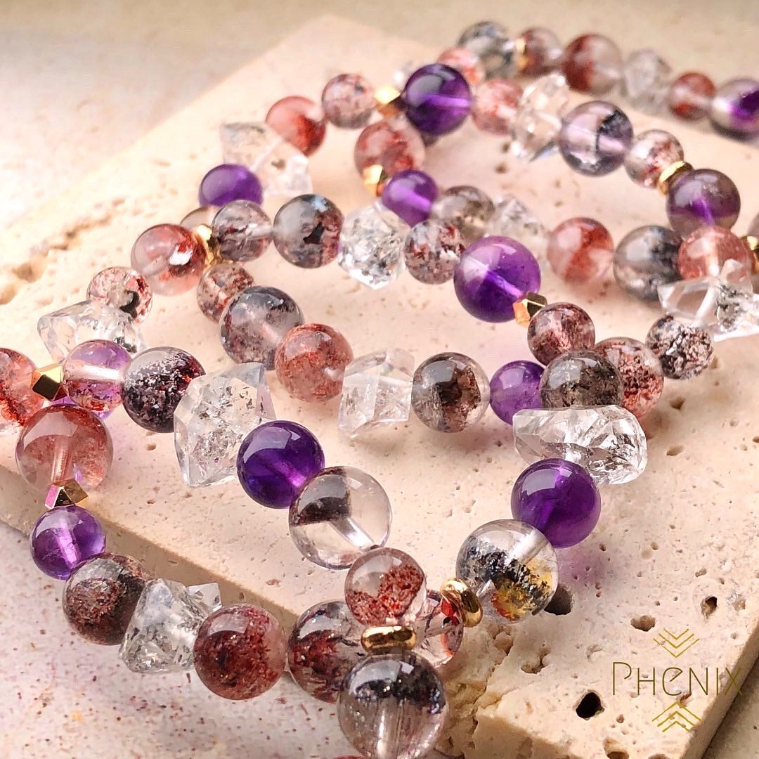 Herkimer Diamond Super Seven Bracelet 超七閃靈鑽 水晶手串 | 手串 bracelet | 側面角度 side angle